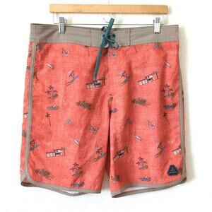 prAna Mens Board Shorts Size 34 Swim Trunks Tiki Beach Surf Island Tropical NWOT